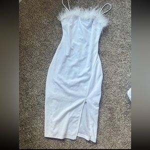 Feather Trim White Dress
